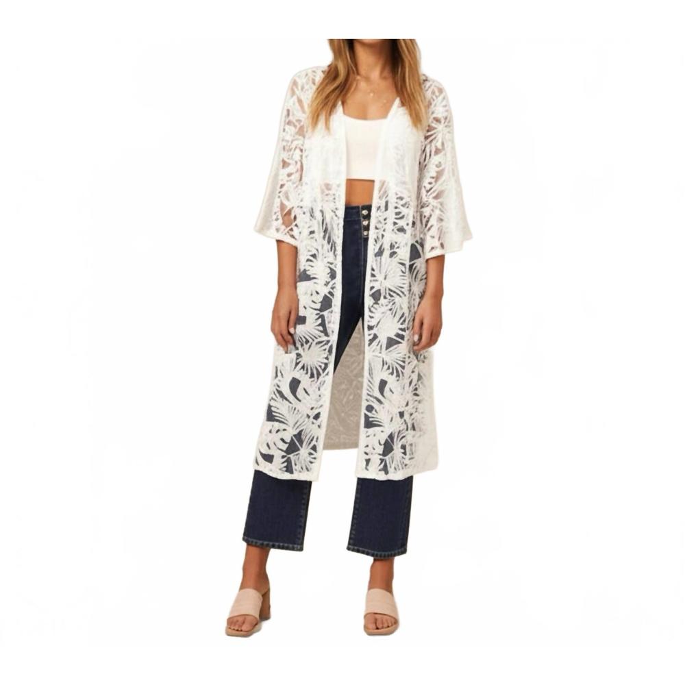 NEW AMBER SKIES white lace kimono tropical leaf design resort wear in white